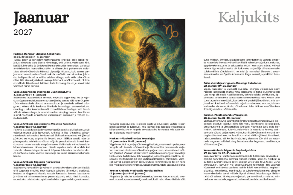 Tulikits Astroloogiline Kalender 2027 Kaljukits
